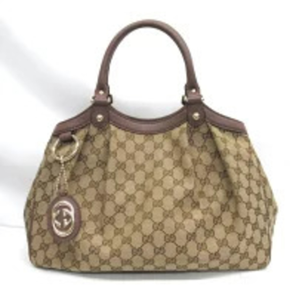 Gucci handbag GG canvas all over Sukey tote bag brown pink charm leather